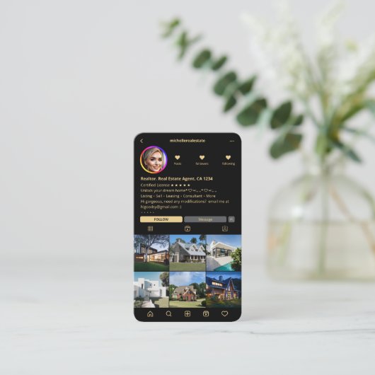 不動産仲介業者エレガントIG黒モダン実在不動産業者 名刺 (スタンド正面)