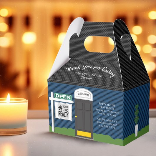 不動産仲介業者オープンハウス木製サインブルーハウスギフトボックス フェイバーボックス