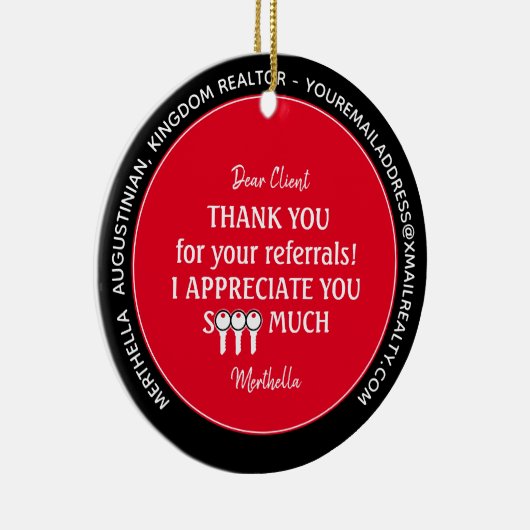 不動産仲介業者カスタムクライアントありがとうクリスマスメタルまたは セラミックオーナメント (右)