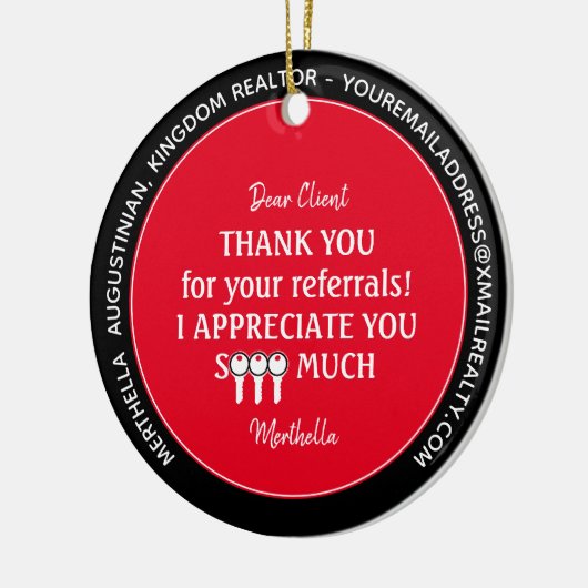 不動産仲介業者カスタムクライアントありがとうクリスマスメタルまたは セラミックオーナメント (左)