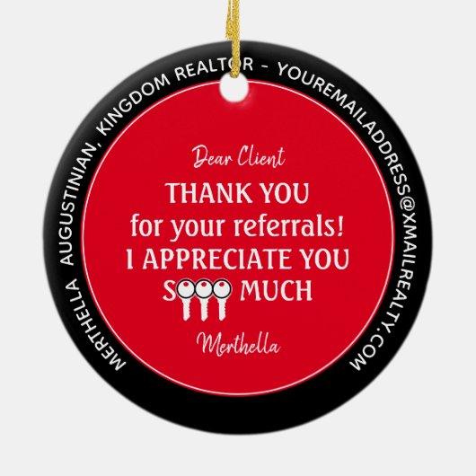 不動産仲介業者カスタムクライアントありがとうクリスマスメタルまたは セラミックオーナメント (裏面)