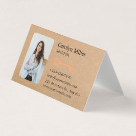 不動産仲介業者カスタムフォト&金ゴールド鍵クラフトフォールディング 名刺