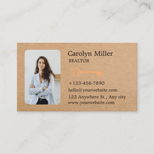 不動産仲介業者カスタムフォト&金ゴールド鍵クラフト 名刺 (正面)