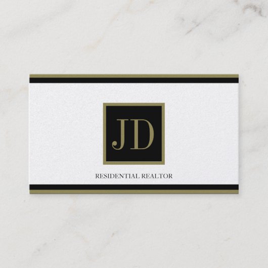 不動産仲介業者ゴールデンブラック/金ゴールドスクエアモノグラムプラーク 名刺 (正面)