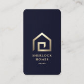 不動産仲介業者ダークネイビーブルー金ゴールドハウスリアルティモダンー 名刺 (正面)