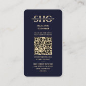 不動産仲介業者ダークネイビーブルー金ゴールドハウスリアルティモダンー 名刺 (裏面)