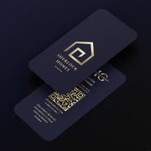 不動産仲介業者ダークネイビーブルー金ゴールドハウスリアルティモダンー