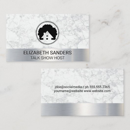 不動産仲介業者ハウスツリーアイコン |白大理石 |メタリック 名刺 (正面/裏面)