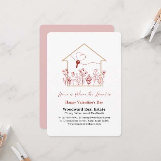 不動産仲介業者ハッピーバレンタインデー | ホームはハート カード (正面/裏面インサイチュ)