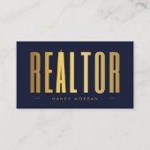 不動産仲介業者フォトネイビーと金ゴールド 名刺 (正面)