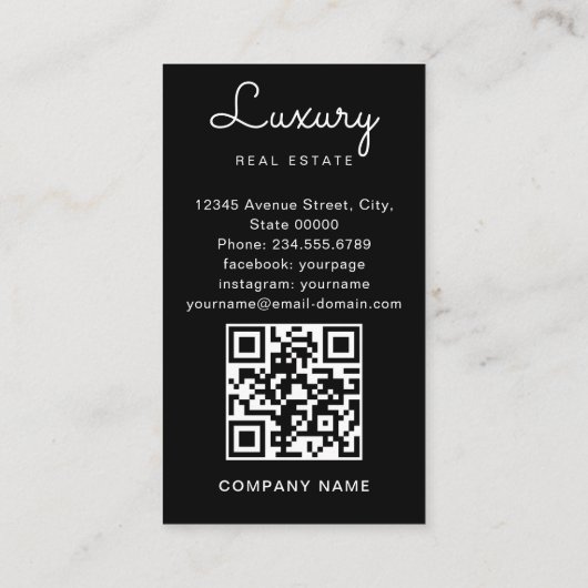 不動産仲介業者フルフォトモダンロミニマルゴQRコード 名刺 (裏面)