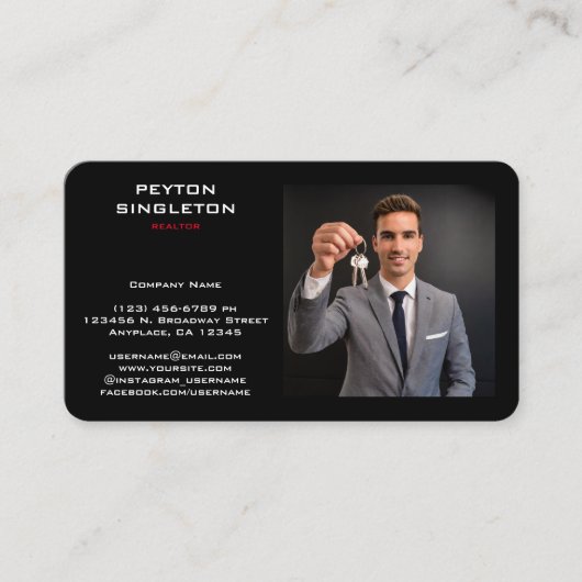 不動産仲介業者ブラックシルエット鍵とURL QRコード 名刺 (正面)