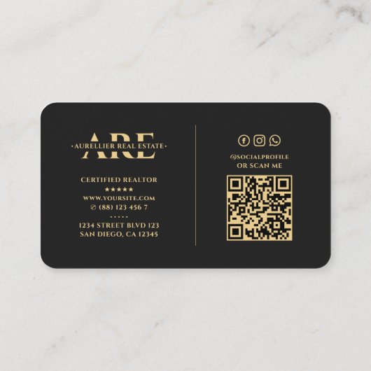 不動産仲介業者ブラック実在エステートエージェントモノグラムモダン 名刺 (裏面)