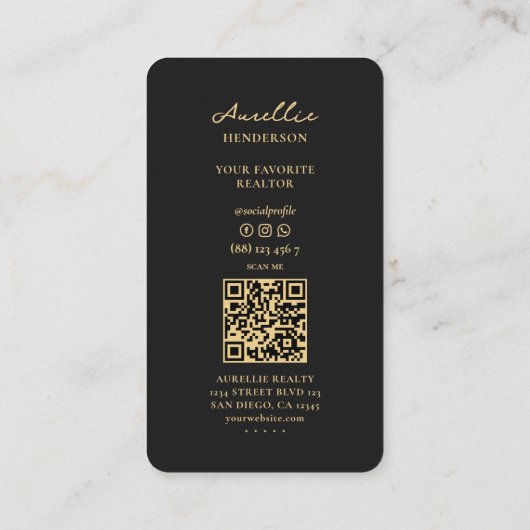 不動産仲介業者ブラック金ゴールド鍵モダンエレガントブローカー 名刺 (裏面)