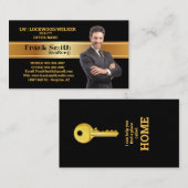 不動産仲介業者ブラック&金ゴールドテーマ鍵ハウス 名刺 (正面/裏面)