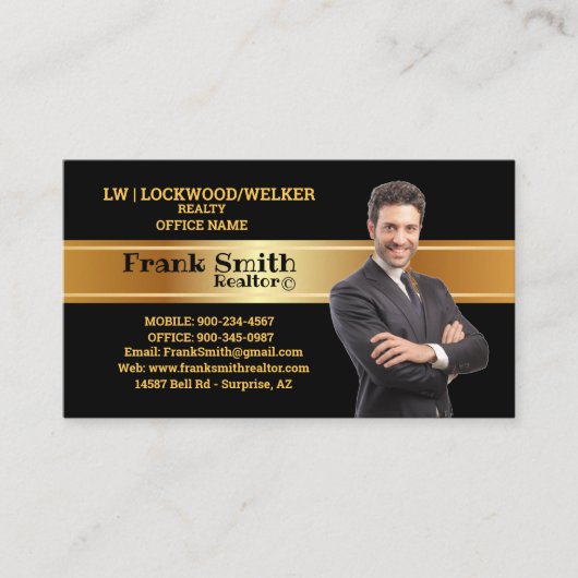 不動産仲介業者ブラック&金ゴールドテーマ鍵ハウス 名刺 (正面)