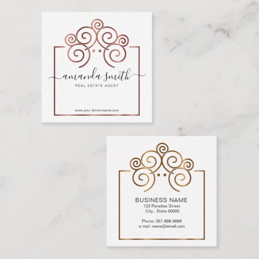 不動産仲介業者ブランディングとツリーハウスインバラ金ゴールド スクエア名刺 (正面/裏面)