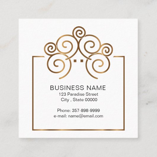 不動産仲介業者ブランディングとツリーハウスインバラ金ゴールド スクエア名刺 (裏面)