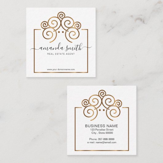 不動産仲介業者ブランディングとツリーハウスイン金ゴールド スクエア名刺 (正面/裏面)