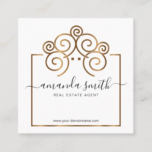 不動産仲介業者ブランディングとツリーハウスイン金ゴールド スクエア名刺 (正面)