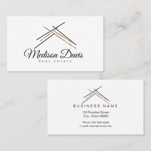不動産仲介業者ブランディングの金ゴールド色の屋根 名刺 (正面/裏面)