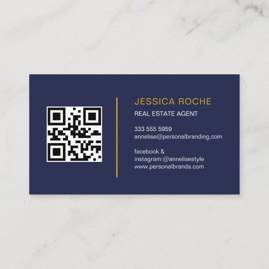 不動産仲介業者ブルー実在エステートエージェントモダンQRコード 名刺 (裏面)