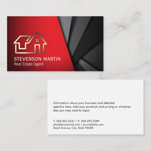 不動産仲介業者ホームアイコン | 赤黒層 名刺 (正面/裏面)
