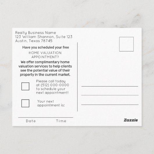 不動産仲介業者ホーム評価マーケティングはがき ポストカード (裏面)