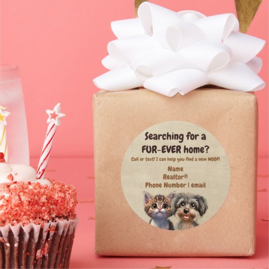 不動産仲介業者ポップ・アートのバイペットワンちゃん子猫の獣医 ラウンドシール (パーティー)