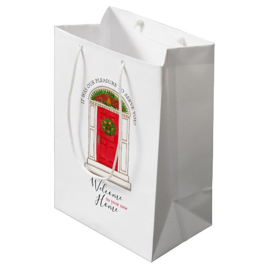 不動産仲介業者マーケティングウェルカムホームレッドドアパイナップル ミディアムペーパーバッグ (正面アングル)