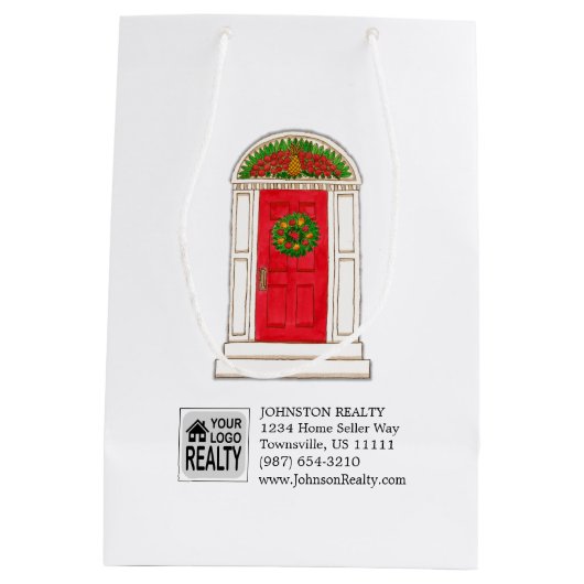 不動産仲介業者マーケティングウェルカムホームレッドドアパイナップル ミディアムペーパーバッグ (裏面)