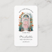 不動産仲介業者ミニマルパステルピンクドアビジネスカード コーリングカード (正面)