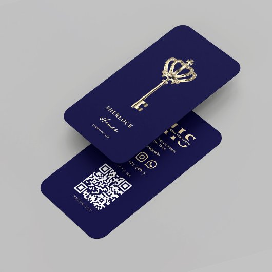 不動産仲介業者モダンエテ実在ートモノグラムミッドナイトブルー 名刺