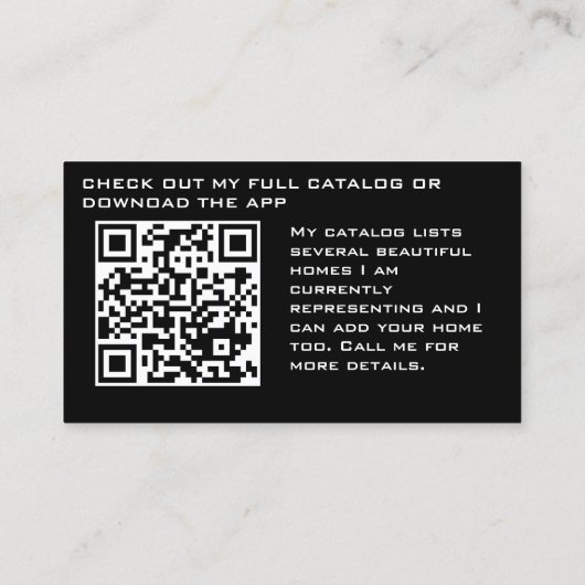 不動産仲介業者モダンブラックとURL QRコード 名刺 (裏面)