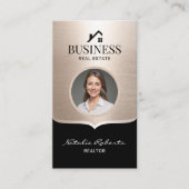 不動産仲介業者モダンブラック金ゴールド実在エステートエージェント写真 名刺 (正面)