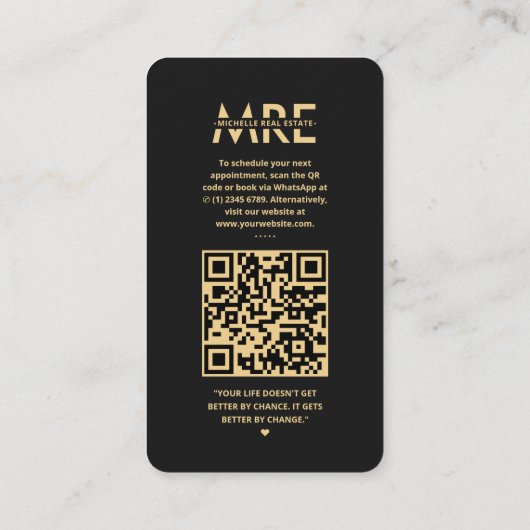 不動産仲介業者モダンモノグラムブラック金ゴールドインスタグラム 名刺 (裏面)