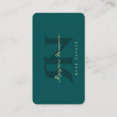 不動産仲介業者モダンモノグラムR Nダークティール(緑がかった色)エテ実在ート 名刺 (正面)