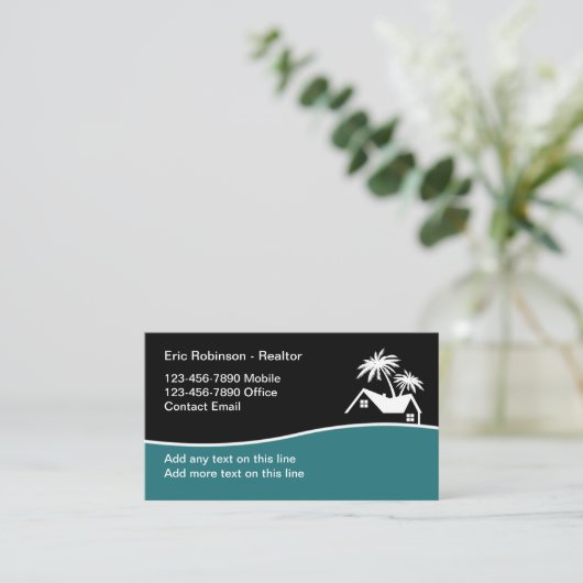 不動産仲介業者モダン熱帯テーマ名刺 名刺 (スタンド正面)