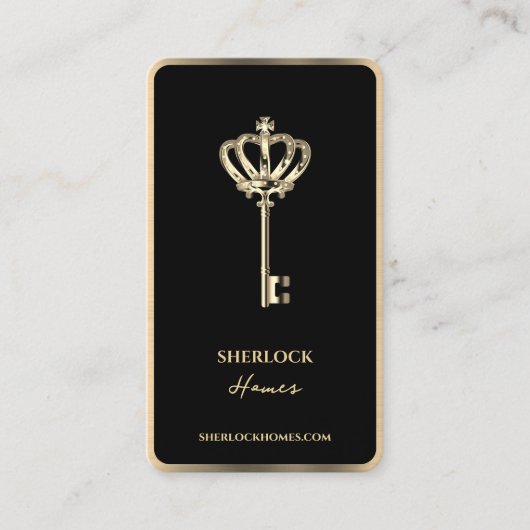 不動産仲介業者モダン鍵クラウンフェイク金ゴールドトリムモーゲージ 名刺 (正面)