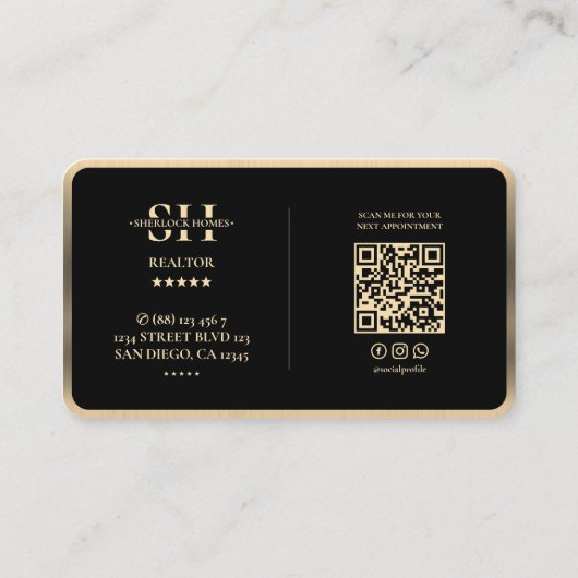 不動産仲介業者モダン鍵クラウンフェイク金ゴールドトリムモーゲージ 名刺 (裏面)