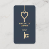 不動産仲介業者モーゲージエレガントブローカーダークブルー金ゴールド鍵 名刺 (正面)