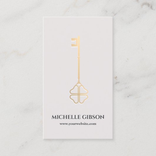 不動産仲介業者モーゲージラッキー金ゴールド鍵フォトライトサンド 名刺 (正面)