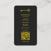 不動産仲介業者ラッキークローバー鍵イエロークラシックモダン 名刺 (裏面)