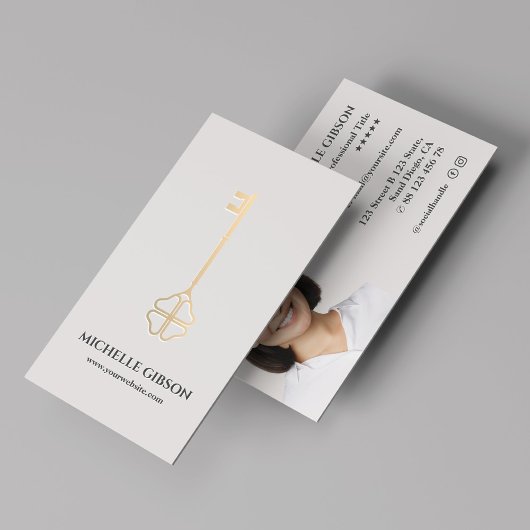 不動産仲介業者ラッキー金ゴールド鍵モーゲージライトサンド 名刺