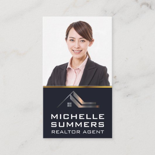 不動産仲介業者ロゴ | 笑顔を見せるビジネスマン 名刺 (正面)