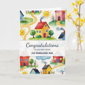 不動産仲介業者向けのキュートな新築祝いデザイン カード (黄色い花)