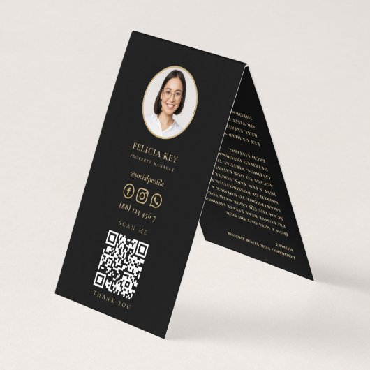 不動産仲介業者実在エステートエージェントブラック金ゴールド鍵QR写真 名刺 (裏面)