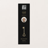 不動産仲介業者実在エステートエージェントブラック金ゴールド鍵QR写真 名刺 (外部フラット)