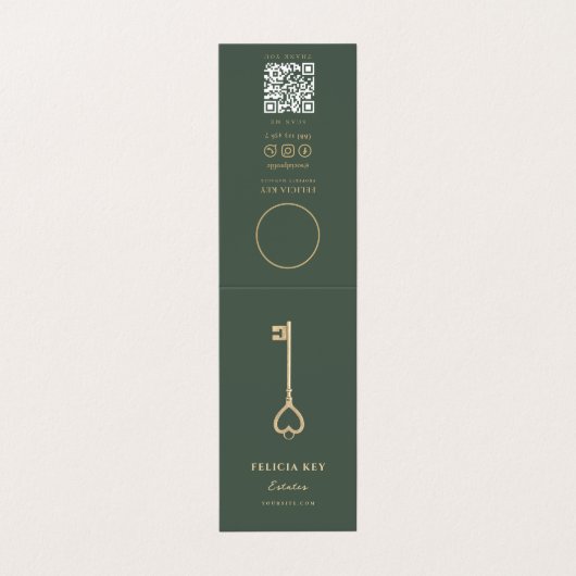 不動産仲介業者実在エステートエージェントラブ金ゴールド鍵QR写真 名刺 (外部フラット)