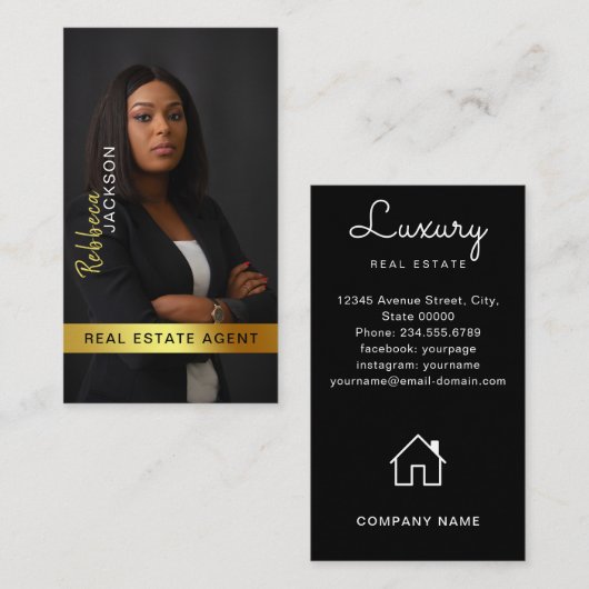 不動産仲介業者実在エステートエージェント追加フォトモノグラム 名刺 (正面/裏面)